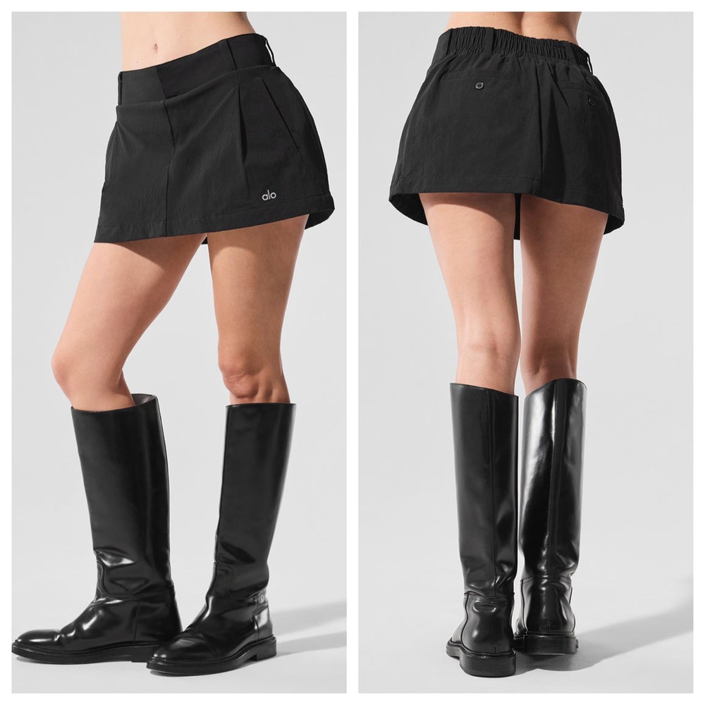 Alo Yoga Tennis Skirt Black Athletic Pleated Skort XS Woven Mini Skirt